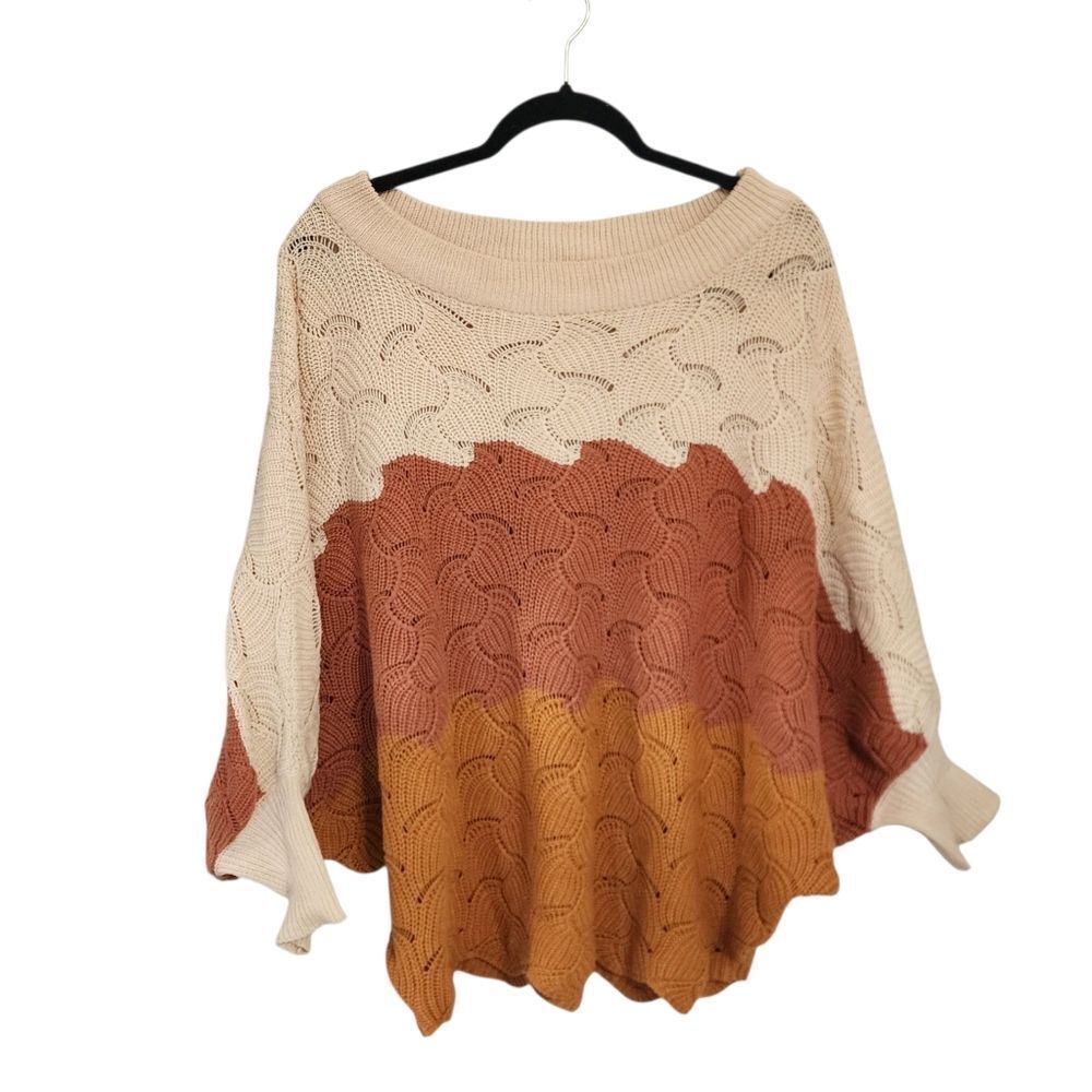 Andree Sweater S Multicolor Oversized Dolman Sleeve Scalloped Bottom Boho